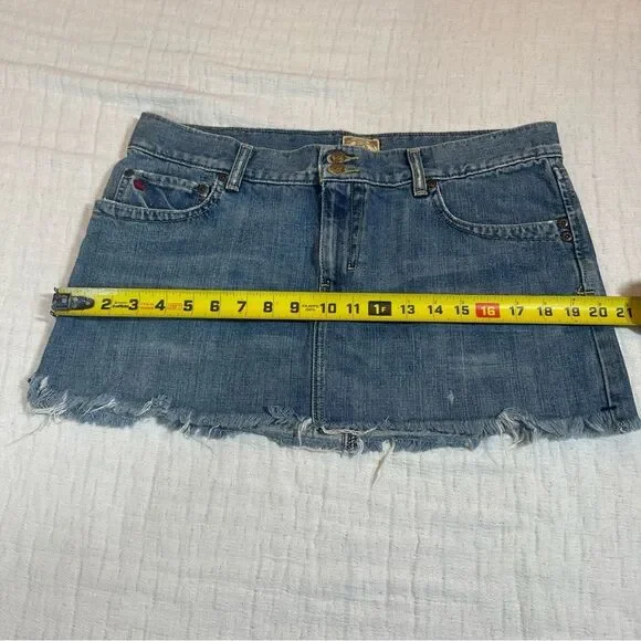 Vintage 90s Abercrombie & Fitch Denim Mini Skirt Dark Wash Raw Hem Sz 10 Y2K - Picture 7 of 9